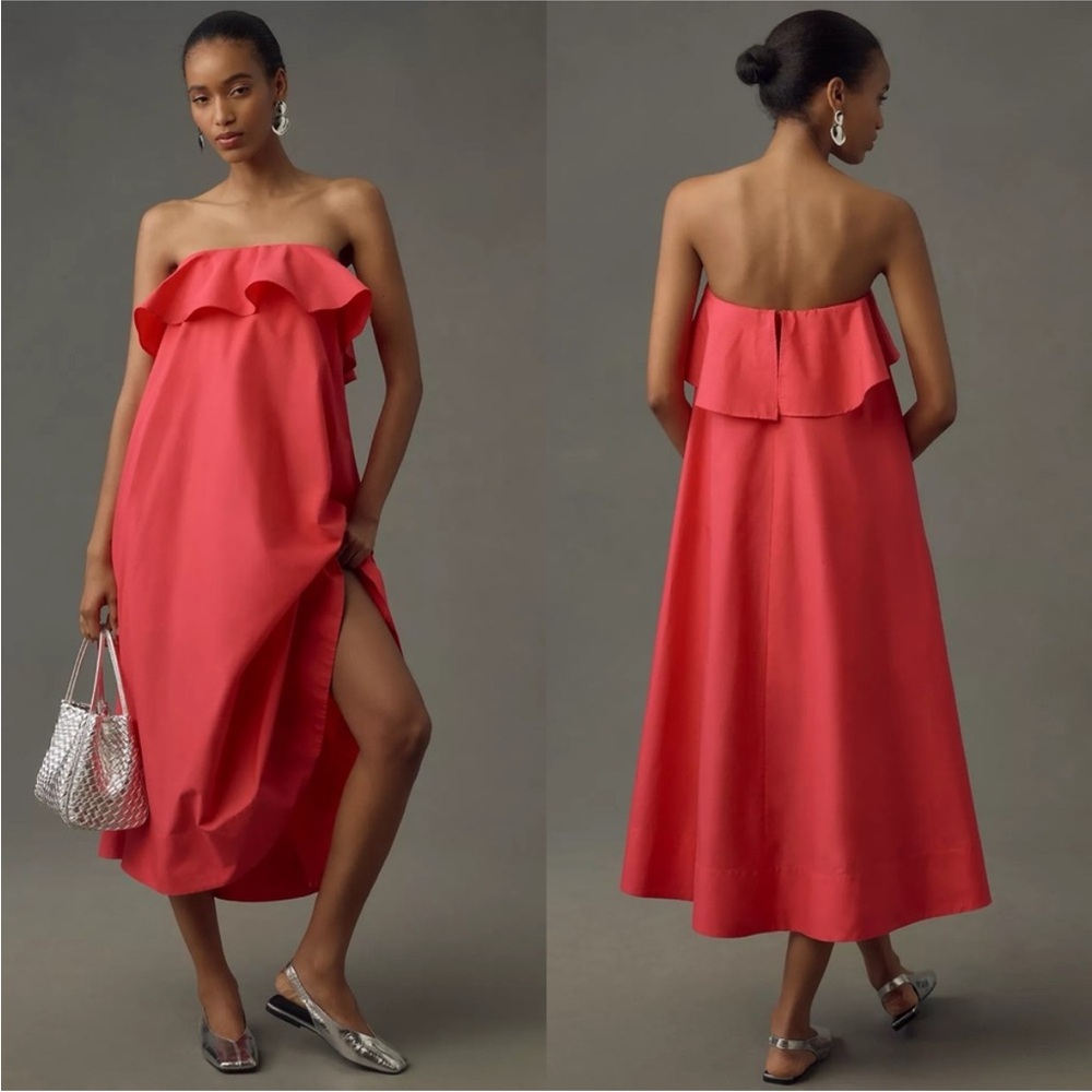 NWT By Anthropologie Strapless Flounce A-Line Midi Dress Size Small